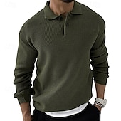 cheap Men&#039;s Pullover Sweater-Men&#039;s Pullover Sweater Jumper Knit Sweater Ribbed Knit Regular Knitted Plain Lapel Fashion Basic Daily Wear Date Clothing Apparel Fall &amp; Winter Black Khaki S M L