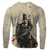 cheap Ghost&amp;Skull-Men&#039;s Knights Templar Christian T shirt Henley Shirt Long Sleeve 3D Print Designer Retro Vintage Street Casual Daily Summer Spring Fall Khaki Henley Henley T-Shirt