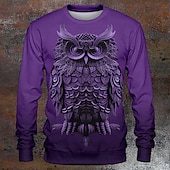 baratos Moletons 3D masculinos-Halloween Homens Corujas Moletons Moletom Manga Longa Moletom Gola Redonda Moda Vaqueiro Impressão 3D Outono Inverno