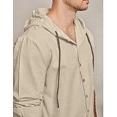 economico Classico-Per uomo Camicia Camicia di lino Abbigliamento da spiaggia Camicia con Bottoni Camicia con cappuccio Semplice Vacanza Casuale Nero Bianco Blu Verde Manica Lunga Con Cappuccio Primavera &amp; Estate