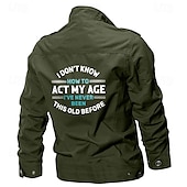 baratos jaquetas e casacos gráficos masculinos-jaqueta militar bordada de algodão masculina, jaqueta cargo com alças, manga comprida, gola alta, casaco com vários bolsos, jaqueta caminhoneiro, estampa act my age, agasalho tático
