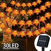 ieftine Halloween în aer liber-Ghirlandă artificială cu frunze de arțar cu energie solară 6,5 m 30 led-uri de Ziua Recunoștinței Halloween frunze de toamnă decorare în aer liber grădină interioară terasă șemineu pentru iluminat