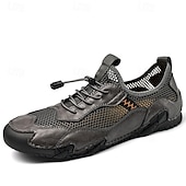 economico Sneakers da uomo-scarpe da esterno da uomo in pelle marrone e rete con suola robusta: traspiranti e comode per l&#039;escursionismo e l&#039;abbigliamento casual
