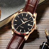 voordelige Quartz-horloges-LIGE Heren Quartz Horloge Zakelijke Datum Waterdichte Leren Strap Horloge