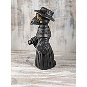 cheap Statues-Plague Doctor Cone Incense Burner Halloween Intricately Designed Resin Holder for Incense Cones - Historical Decor with Smoking Beak and Mouth - Black, 80g