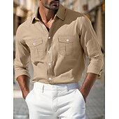 economico camicia da uomo con bottoni-Per uomo Camicia Camicia con bottoni Maglietta informale Nero Bianco Verde chiaro Kaki Verde militare Manica lunga Liscio Colletto Giornaliero Da mare Abbigliamento Di tendenza Informale
