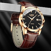 voordelige Quartz-horloges-LIGE Heren Quartz Horloge Zakelijke Datum Waterdichte Leren Strap Horloge