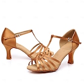 cheap Latin Shoes-Women&#039;s Latin Dance Shoes with Strappy Design, Satin Open-Toe Ballroom Heels for Professional and Social Dancing