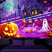 economico arazzi da parete di halloween-decorazioni di halloween arazzo con luce nera uv reattivo fosforescente festa fosforescente casa stregata psichedelico trippy nebbioso arazzo appeso arte murale per soggiorno camera da letto fantasma