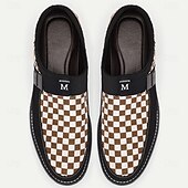abordables Occasionnel-mocassins à enfiler à carreaux marron et blanc pour hommes avec similicuir et toile, chaussures décontractées confortables à porter au quotidien