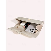 cheap Clutches &amp; Evening Bags-Women&#039;s White Satin Clutch with Rhinestone Buckle - Elegant Evening Bag for Special Occasions