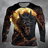 billiga skalle &amp; ben-Halloween Herr Varulv T-shirt Långärmad T-shirt 3D-tryck Rund hals Skjorta Designer Retro / vintage Gata Ledigt Dagligen Svart Sommar Vår Höst Kläder S M L XL XXL XXXL