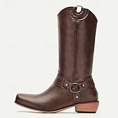 abordables Cowboy y botas occidentales-Botas de motociclista estilo western de piel sintética marrón para hombre: estilo clásico con detalle de arnés para uso ecuestre y casual