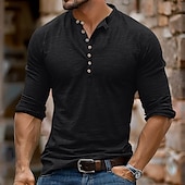 olcso Alkalmi Henley póló-Férfi Henley ing Tee Top Hosszú ujjú ing Hosszú ujj Tömör szín Divat Napi Gombok Henley Szabadtéri Hétköznapi Nyár Sötétbarna Stétszürke Sötétvörös Henley póló