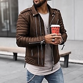 halpa Nahkatakit-Miesten Nahkatakit Biker takki Vintage nahkatakki Moottoripyörä takki Päivittäin Loma Tuulenkestävä Pidä lämpimänä Tasku Syystalvi Tavallinen Muoti Klassinen Stand-kaula-aukko Normaali Musta Punainen