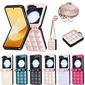 お買い得  サムスン用ケース-電話 ケース 用途 サムスンのギャラクシー Zフリップ6 Z Flip 5 Z Flip 4 Z Flip 3 バックカバー ストラップ付き 耐衝撃 レトロ風 TPU PUレザー