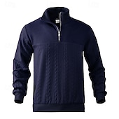 お買い得  ベーシックスウェットシャツ-男性用 スウェットシャツ クォータージッパースウェットシャツ ブラック ホワイト ネイビーブルー カーキ色 ライトグレー ハーフジッパー 平織り リブ テクスチャード加工 ニットテクスチャ スポーツ 日常 祝日 ポリエステル テクスチャー ストリートファッション ベーシック カジュアル 春 &amp; 秋 衣類 パーカー トレーナー 長袖