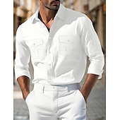 economico camicia da uomo con bottoni-Per uomo Camicia Camicia con bottoni Maglietta informale Nero Bianco Verde chiaro Kaki Verde militare Manica lunga Liscio Colletto Giornaliero Da mare Abbigliamento Di tendenza Informale