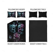 cheap Duvet Cover Sets-Gothic Cool Skull Floral Print 3-Piece Duvet Cover Set Bedding Set - Unique and Artistic Design - Includes Duvet Cover and Pillowcases - Soft and Durable Fabric - Perfect for Adding an Edgy Touch to Your Bedroom Decor
