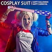 abordables Disfraces para parejas y grupos-Disfraces de harley quinn, conjunto de 13 piezas, joker 2, escuadrón suicida, disfraz de payaso, trajes con pelucas, accesorios bordados, película para niñas, cosplay, halloween, carnaval, fiesta de actuación