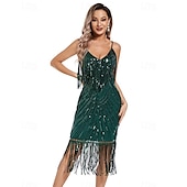 olcso Öltözetek-Retró Ordító 20-as évek 1920-as évek Flapper ruha Szerepjáték Jelmezek Felszerelések A nagy Gatsby Esküvői Vendég Flitter Rojt Női Karácsony Mindszentek napja Farsang Halloween Buli / Este Esküvői