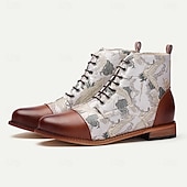 baratos Botas de cano curto-botas masculinas vintage com estampa de guindaste e cadarço – botas de cano curto em couro sintético e tecido jacquard com estilo retrô para uso casual