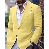 abordables Blazers para hombre-Hombre chaqueta Negocio Fiesta de Cóctel Fiesta de Boda Moda Casual Primavera &amp; Otoño Poliéster Color sólido Botón Bolsillo Cómodo Botonadura Simple Chaqueta de sport Rosa Claro Amarillo Rosa Azul