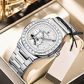 economico Orologi meccanici-Orologio meccanico BINBOND da uomo Orologio da polso automatico creativo di moda business con calendario luminoso impermeabile in acciaio e pelle