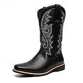 levne Cowboy &amp; Western Boots-pánské klasické hnědé westernové kovbojské boty – odolná kůže s detailní výšivkou pro outdoorové i běžné nošení