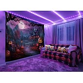 お買い得  ハロウィン壁タペストリー-ハロウィーンの飾り、ブラックライトタペストリー、光るパーティー、不気味な邸宅、城、紫外線反応、暗闇で光る、サイケデリックでトリッピーな霧の吊り下げタペストリー、リビングルーム、寝室用の壁アート壁画