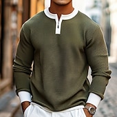 economico T-shirt in maglia waffle-Per uomo Maglietta Waffle Maglietta con Zip a Quarti Maglietta Camicia a Maniche Lunghe Manica Lunga Girocollo Primavera &amp; Autunno Blocco di colori Moda Designer Essenziale Cerniera Finto due pezzi