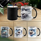 abordables Tazas-Taza que cambia de color, taza de café de cerámica con ilusión 3D que cambia de color con forma de tiburón, taza de café sensible al calor de 11 oz que cambia de color, linda taza de regalo de