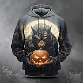 levne Halloween mikiny a svetry-Halloween Pánské Dýně Vlkodlak Kapuce Kapucky Mikina Módní Chladný Dlouhý rukáv Kapuce Černá Kapsy 3D tisk Podzim Zima Návrhář