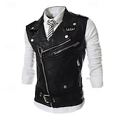 preiswerte Herrenweste-Herren Weste Lederweste Täglich Verabredung Urlaub Modisch Brautkleider schlicht Frühling &amp; Herbst Tasche Polyester Komfortabel Glatt Reisverschluss Kargen Regular Fit Schwarz Weiß Rote Weste