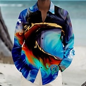 cheap 3D Pattern-Men&#039;s Beach Shirt Button Up Shirt Long Sleeve Hawaiian Vacation Daily Fall Winter Spring &amp; Summer Collared Shirts 3D Print Red Blue Green Multi Color
