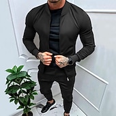 cheap Basic Tracksuits-Men&#039;s Tracksuit Sweatsuit Full Zip Sweatshirt Black Yellow Army Green Red Navy Blue Standing Collar Color Block 2 Piece Sports &amp; Outdoor Daily Holiday Streetwear Basic Casual Spring &amp;  Fall Clothing