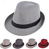 abordables Chapeau Fedora-Homme Chapeau du Kentucky Derby Chapeau de Soleil Chapeau à bord sauvage Haut-de-forme Noir Jaune Polyester Mode Occasionnel Rue Quotidien Pied-de-poule Respirant