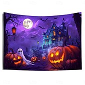 economico arazzi da parete di halloween-decorazioni di halloween arazzo con luce nera uv reattivo fosforescente festa fosforescente casa stregata psichedelico trippy nebbioso arazzo appeso arte murale per soggiorno camera da letto fantasma