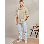economico Classico-Per uomo Camicia Camicia di lino Abbigliamento da spiaggia Camicia con Bottoni Camicia con cappuccio Semplice Vacanza Casuale Nero Bianco Blu Verde Manica Lunga Con Cappuccio Primavera &amp; Estate