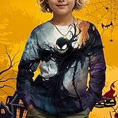 billiga Pojkes Halloween kostymer-Halloween Pojkar 3D Grafisk Dödskalle Tröja Långärmad Vår Höst Mode Grundläggande Polyester Barn 4-12 år Rund hals Utomhus Ledigt Dagligen Normal