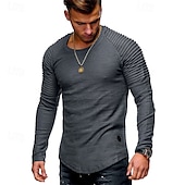 cheap Basic T shirts-Men&#039;s T Shirt Tee Tee Top Long Sleeve Shirt Long Sleeve Crew Neck Spring &amp;  Fall Plain Slim Pleated Fashion Designer Basic Patchwork Vacation Street Going out Black White Army Green Top Tee for Men