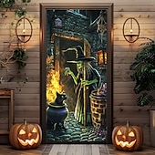 ieftine Coperți de ușă de Halloween-decorațiuni pentru uși de halloween huse de uși de halloween tapiserie încântătoare pentru uși de vrăjitoare decorațiuni pentru perdele de ușă banner de ușă de fundal pentru ușa din față petrecere de