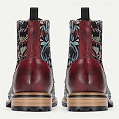 economico Stivali in pelle di alta qualità-stivali oxford floreali in pelle di prima qualità da uomo – design paisley vintage, stivaletti allacciati alla caviglia in stile bohémien, perfetti per uscite casual e occasioni formali