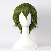 economico Parrucche da festa-parrucche sintetiche corte anime lisce con frangia, parrucca cosplay per feste in costume anime resistente alle alte temperature per uomini e donne