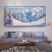 お買い得  風景画-ミンチュラ 手作り スキーリゾート 風景 油絵 キャンバス 壁アート 装飾 モダン 抽象画 家の装飾用 ロール フレームなし 未伸張 絵画