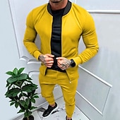 cheap Basic Tracksuits-Men&#039;s Tracksuit Sweatsuit Full Zip Sweatshirt Black Yellow Army Green Red Navy Blue Standing Collar Color Block 2 Piece Sports &amp; Outdoor Daily Holiday Streetwear Basic Casual Spring &amp;  Fall Clothing