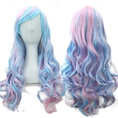economico Parrucche di Carnevale-Parrucca ombre arcobaleno in capelli sintetici con frangia rossa gialla viola verde blu per donne nere Festa di Halloween Cosplay