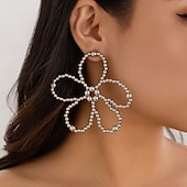 abordables Boucles d&#039;oreilles-Femme Boucles d&#039;oreille Clou Géométrique Précieux Forme de fleur Trèfle Elégant Gros Fantaisie Imitation Perle Des boucles d&#039;oreilles Bijoux Argent / Noir / Blanche Pour Mariage Soirée Cadeau 1 paire