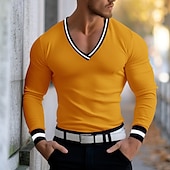 cheap Basic T shirts-Men&#039;s T Shirt Pullover Sweatshirt Knit Tee Long Sleeve V Neck Winter Spring &amp;  Fall Solid Color Knitwear V Neck Casual Daily Dark Grey White Black Top Tee for Men