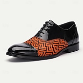 baratos Sapatos Sociais Elementares-Sapatos sociais masculinos de couro de vaca envernizado preto e pelo de pônei com padrão geométrico - sapatos oxford elegantes para eventos formais